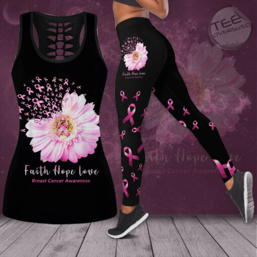 Faith Hope Love Breast Cancer Awareness 3D Hollow Tank Top Leggings