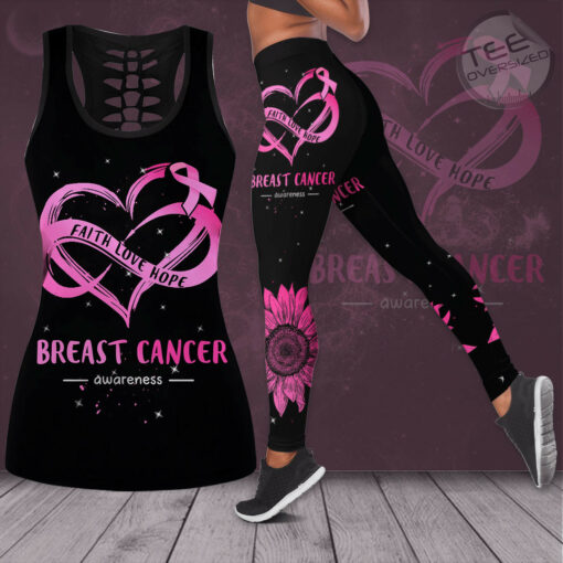 Faith Love Hope Breast Cancer Awareness 3D Hollow Tank Top Leggings