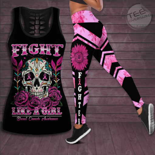 Fight Like A Girl Breast Cancer Awareness 3D Hollow Tank Top Leggings
