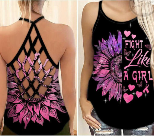 Fight Like A Girl Breast Cancer Awareness Criss Cross Tank Top