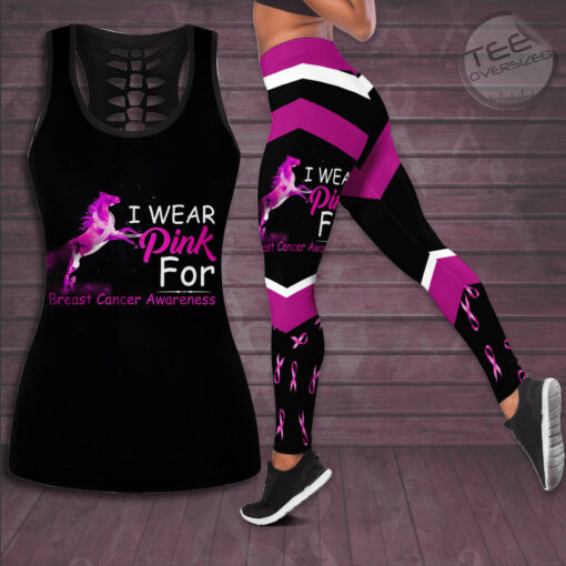 I Wear Pink For Breast Cancer Awareness 3D Hollow Tank Top Leggings
