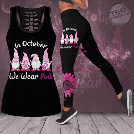 In October We Wear Pink Breast Cancer Awareness 3D Hollow Tank Top Leggings