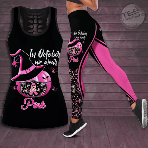 In October We Wear Pink Breast Cancer Awareness 3D Hollow Tank Top Leggings BCAS014