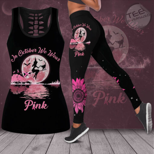 In October We Wear Pink Breast Cancer Awareness 3D Hollow Tank Top Leggings BCAS035