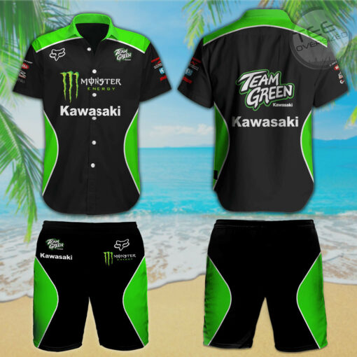 Kawasaki Racing Team 3D Hawaiian Shirt Shorts S1