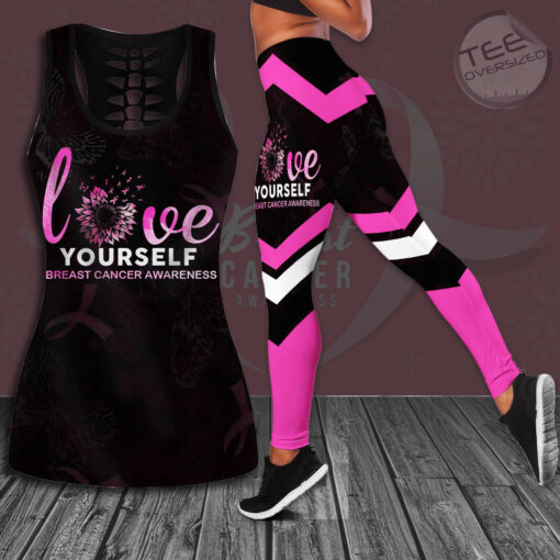 Love Yourself Breast Cancer Awareness 3D Hollow Tank Top Leggings 01