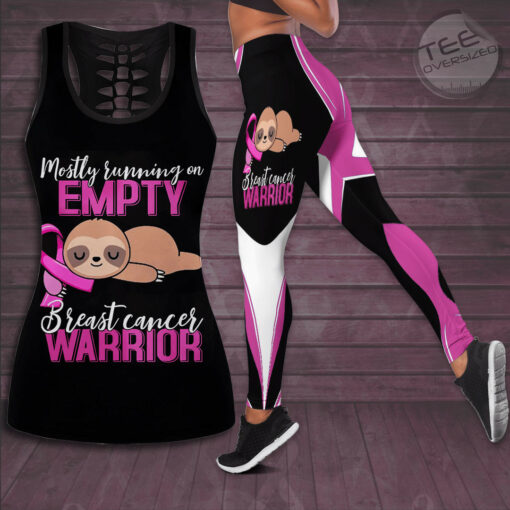 Mostly Running On Empty Breast Cancer Warrior Breast Cancer Awareness 3D Hollow Tank Top Leggings