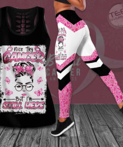 Nice Try Cancer But Im Still Here Breast Cancer Awareness 3D Hollow Tank Top Leggings