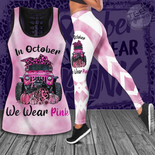 We Wear Pink Breast Cancer Awareness 3D Hollow Tank Top Leggings
