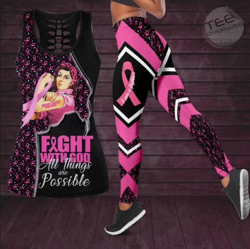 Woman Right Breast Cancer Awareness 3D Hollow Tank Top Leggings