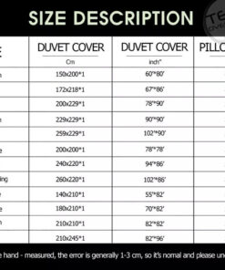 Bedding Set sizechart