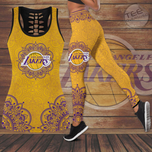 FAN designed Los Angeles Lakers LAL NBA Hollow Tank Top Leggings Set S1