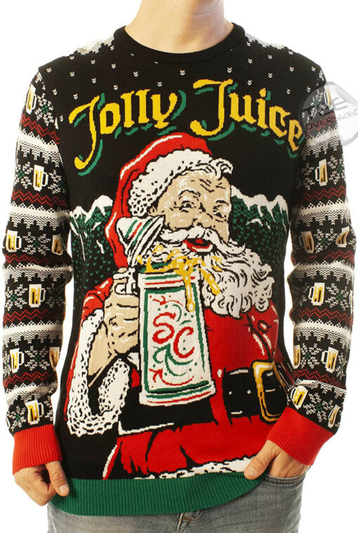 Funny Santa Jolly Juice Black Ugly Christmas 3D Sweater