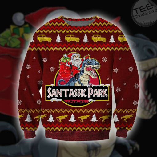 Funny Santa Santassic Park Ugly Christmas 3D Sweater