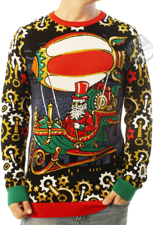 Funny Santa Steampunk Santa Black Ugly Christmas 3D Sweater