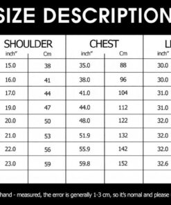 Jersey Shirt Sizechart