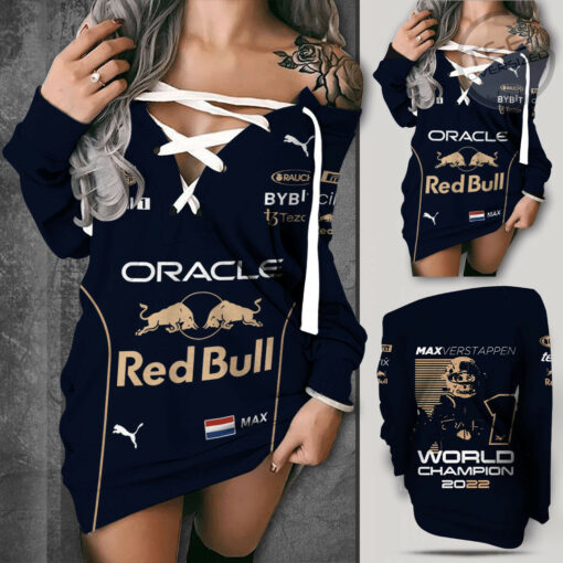 Max Verstappen X Red Bull Racing Shoulder Deep V Neck Lace Up Long Sleeve Pullover
