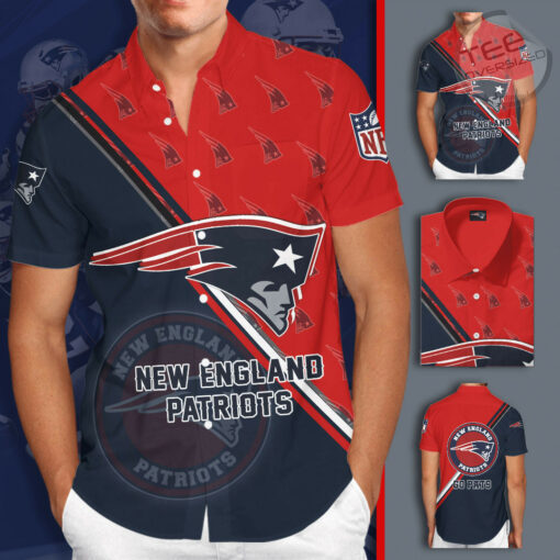 New England Patriota 3D Short Sleeve Dress Shirt 01