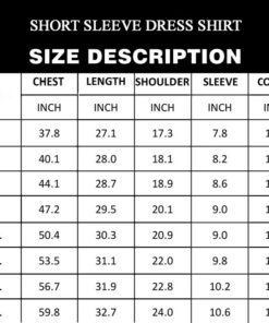 Short Sleeve Dress Shirt sizechart 2021