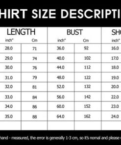 T shirts Sizechart